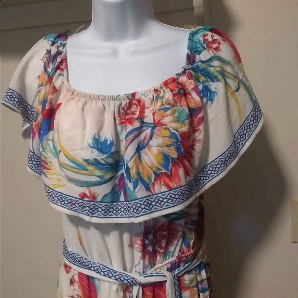 Flying Tomato Floral Dress with Blue and Red Accents
